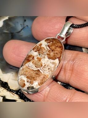 Small Brown Dotted Garnet in Limestone Pendant 2 “